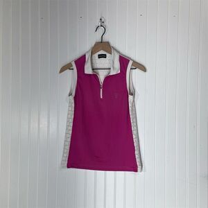 Golfino Women’s Sleeveless Polo Golf Shirt Pink White Floral Trim EUC Size M